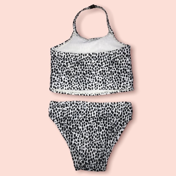 Old Navy 2-Piece Black & White Ruffle Snow Leopard Print Bikini.  Girl Size 5T. - Picture 2 of 7